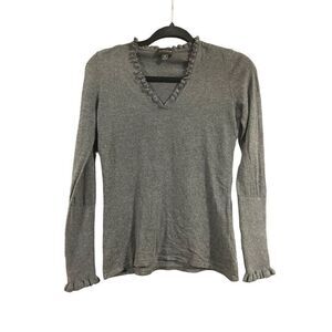 Carlisle Collection Silk and Cashmere Ruffle Sweater Size Small Charcoal Grey Gr